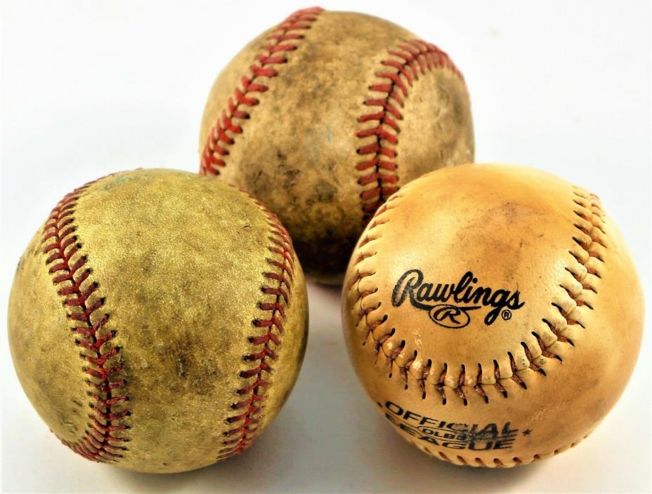 Early Two Red Stiched Baseballs and One Rawlings Official OLB3 League Baseball
