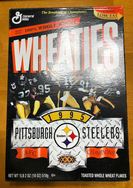 Wheaties Unopened Cereal Box 1995 Pittsburgh Steelers AFC Champions