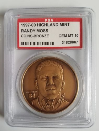 Randy Moss Highland Mint Bronze Medallion Coin 1997-98 PSA 10 Gem Mint Pop 4