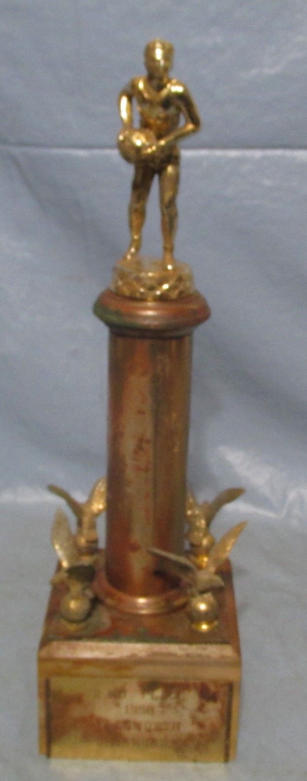 Vtg  1958 Mens Basketball Trophy Bronze Brass Wood Art Deco Bar Man Cave Decor