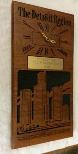 Vintage Detroit Region Novi #1 Nation Wide clock plaque trophy carved wood EXC