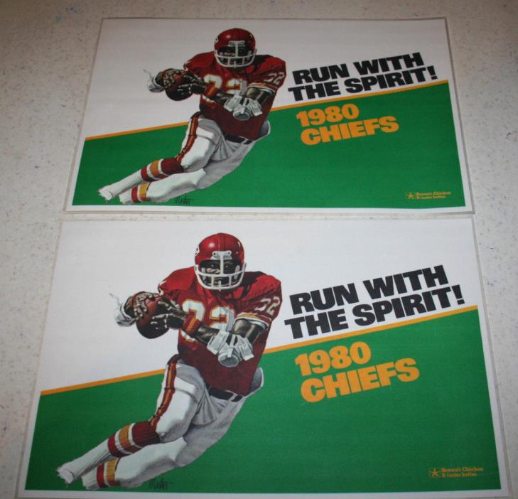2 Plastic Placemats 1980 Kansas City Chiefs Run with the Spirit! Brown's Chicken