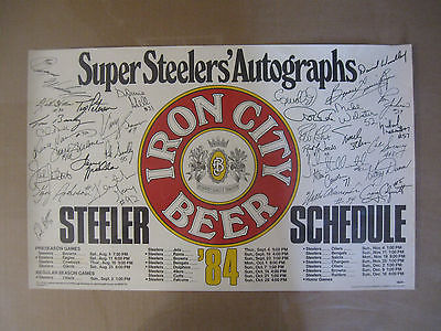 Vintage 1984 Pittsburgh Super Steelers Schedule Autograph Poster Iron City NICE