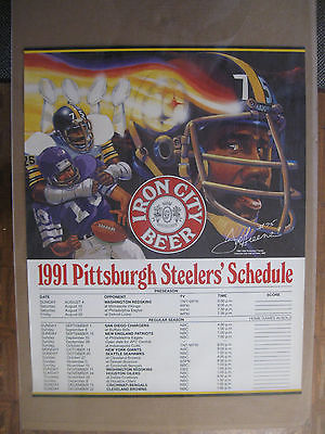 Vintage 1991 Pittsburgh Steelers Schedule Poster w/Joe Greene Iron City EXMT+-NM
