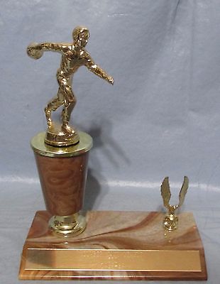 Vintage 1968-69 Diecast Mens Bowling Trophy Tan Trim Sport Bar Game Room Decor