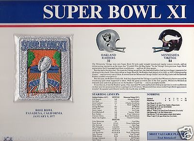 Super Bowl 11 Raiders vs Vikings Commemorative Patch card 9x12 Sealed MIB