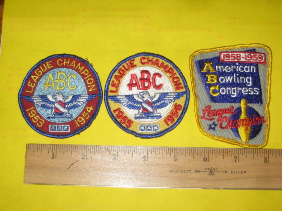 Three (3) Vintage American Bowling Congress (ABC) Patches 1953, 1955, 1958