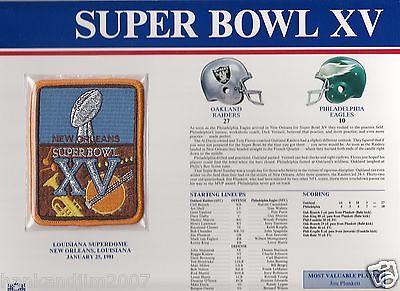 Super Bowl 15 Raiders vs Eagles Commemorative Patch card 9x12 Sealed MIB