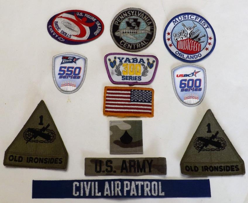 PATCHES - ARMY - BOWLING - PENNSYVANIA CENTRAL AIRLINE - MUSICFEST ORLANDO MORE