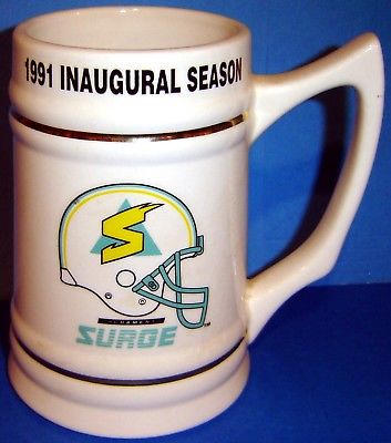 SACRAMENTO SURGE - 1991 INAUGURAL SEASON WLAF COMMEMORATIVE STEIN