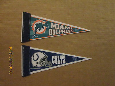 NFL Dolphins & Colts SGA Vintage 2000's Lot of 2 Mini Logo Football Pennants
