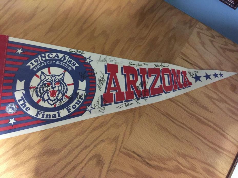 1988 University of Arizona Mens Final Four Pennant -- autographed by players