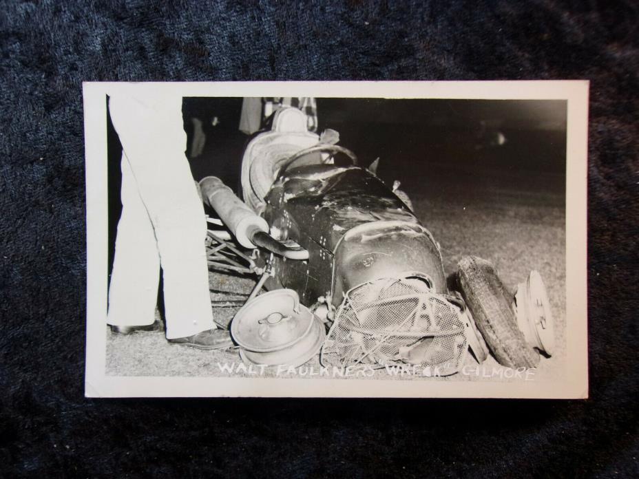 Vintage Sept. 8, 1948 Walt Faulkners Race Car Wreck Crash Post Card (used) 71