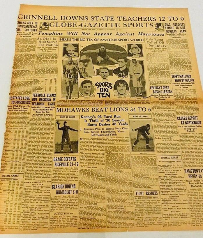 Sports Amateurs Top 10 In World November 22 1930 Vintage Ephemera Newspaper