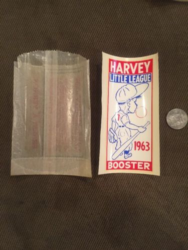 Vintage 1963 Harvey Illinois Little League Baseball Booster decal Sticker