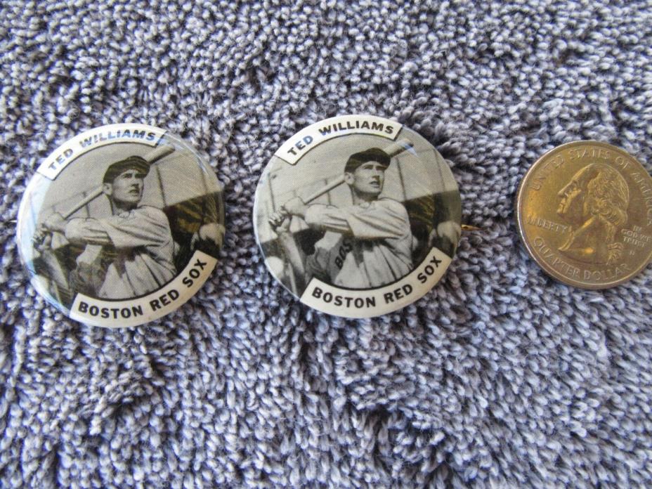 TWO!!! 1950's Ted Williams Boston Red Sox Buttons Pinbacks Team issue