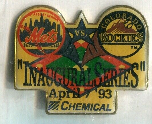 Rare 1993 New York Mets vs Colorado Rockies Inaugural Series April 7 '93 Pin