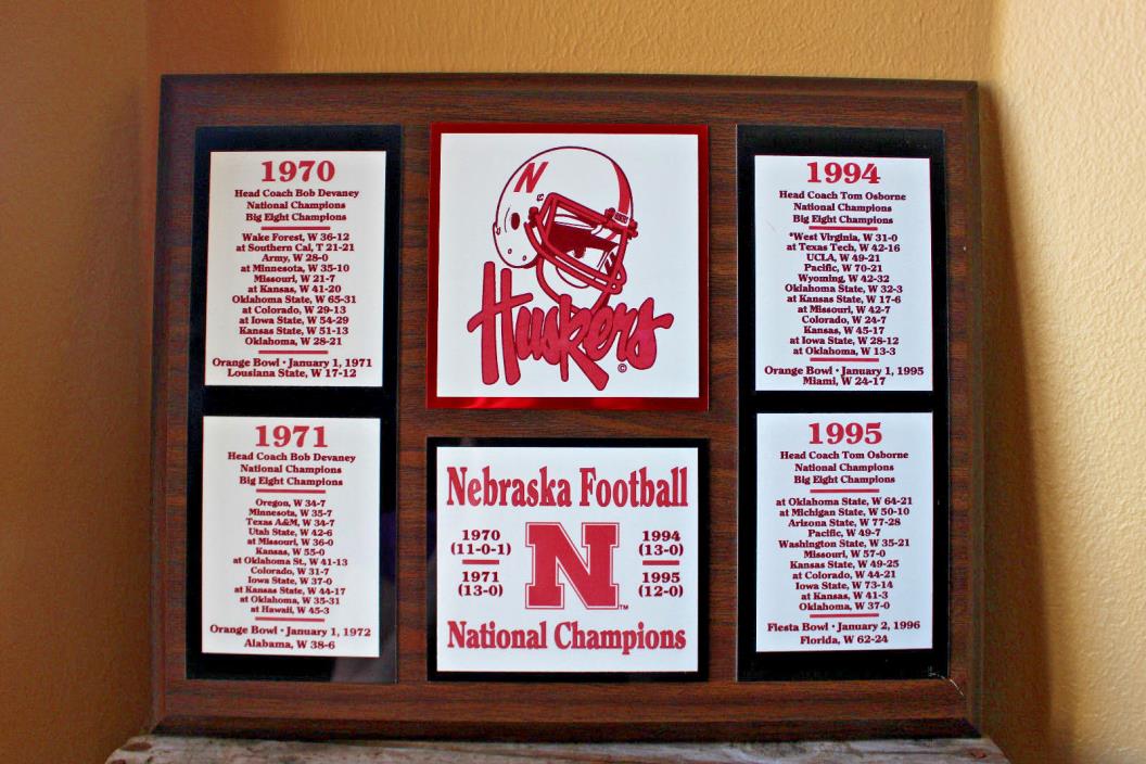 Huskers Nebraska Football National Champions Bob Devaney Tom Osborne plaque