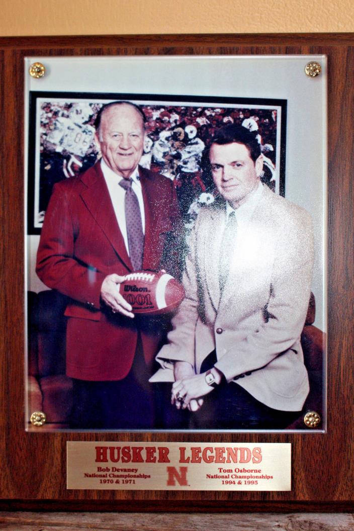 Husker Legends Bob Devaney ~ Tom Osborne National Championships Wood plaque