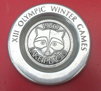 Vintage 1980 Lake Placid Winter Olympics Aluminum Plate or Pin Tray.