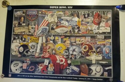 Vintage SUPER BOWL XXV 25 Poster NEW YORK GIANTS vs BUFFALO BILLS Unused NFL