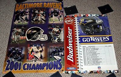 Baltimore Ravens 2 Poster Lot 1999 Schedule + 2001 Champions Collage Football
