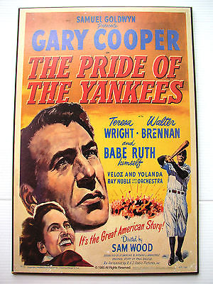 VTG The Pride of the Yankees Baseball Babe Ruth Gary Cooper Poster Wood reprint