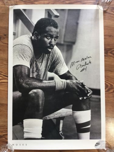 VHTF Vintage NIKE Basketball Poster Autographed MOSES Malone RARE