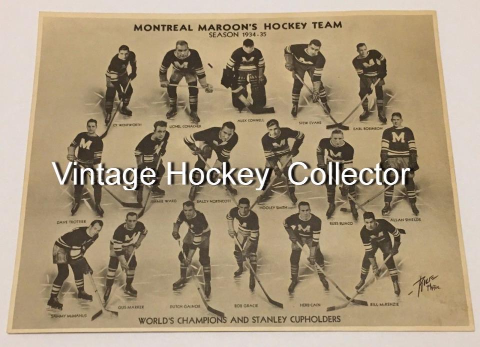 1934-35 Montreal Maroons Team Issue Print Vintage Hockey Photo Rare NHL Premium