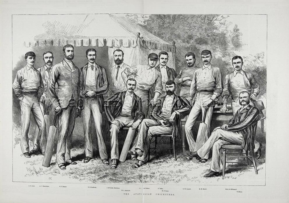 SPORTS Cricket Australian National Team, ID'd Huge Double 1880s Antique Print