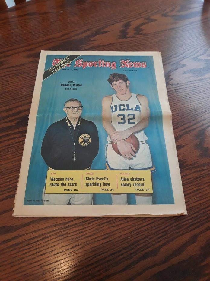 MARCH 17,1973-THE SPORTING NEWS-JOHN WOODEN & BILL WALTON OF THE UCLA BRUINS