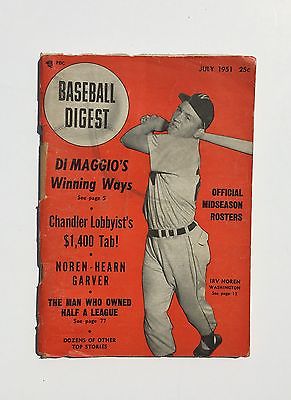BASEBALL DIGEST JULY 1951 IRV NOREN ON COVER WASHINGTON SENATORS MAGAZINE