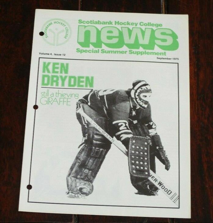 Scotia Bank Hockey college news September 1975 Ken Dryden  summer issue