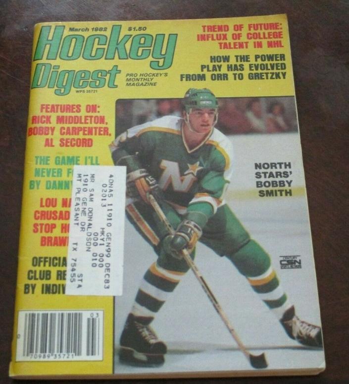 Hockey Digest  March 1982 Bobby Smith Minnesota North Stars with label