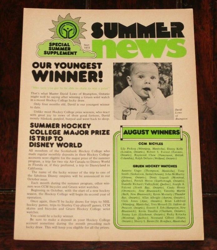 Scotia Bank Hockey college news September 1972  Summer News # 2