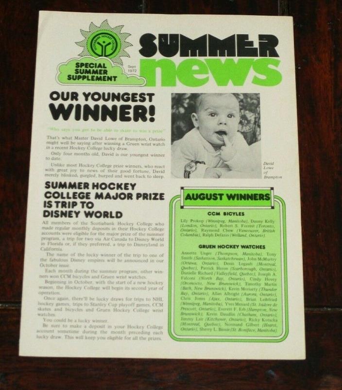 Scotia Bank Hockey college news September 1972  Summer News