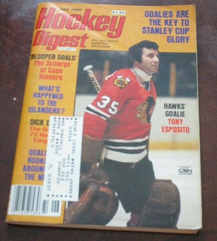 Hockey Digest  June 1980 Tony Esposito Chicago Black Hawks with label