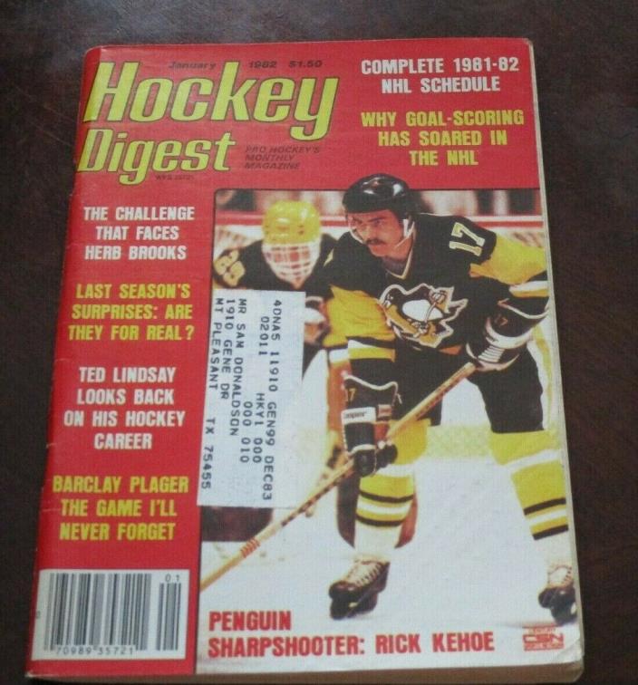 Hockey Digest  January 1982 Rick Kehoe Pittsburgh Penguins with label