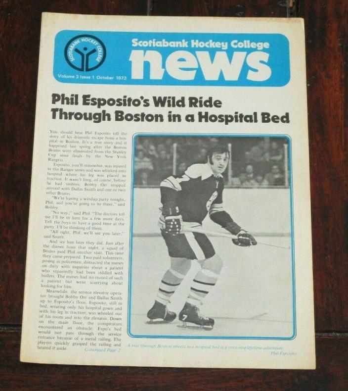 Scotia Bank Hockey college news October 1973 Phil Esposito