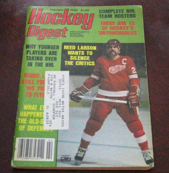 Hockey Digest  February 1982 Reed Larson Detroit Red Wings with label