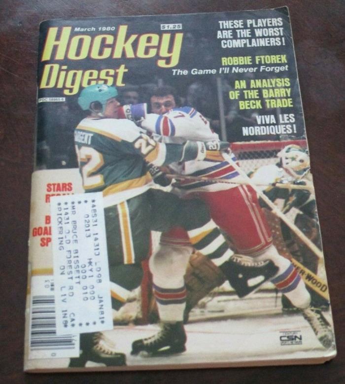 Hockey Digest  March 1980  Phil Esposito New York Rangers with label