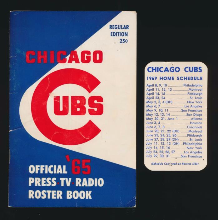 1965 Chicago Cubs Official Media Guide Roster Book & 1969 Cubs Pocket Schedule