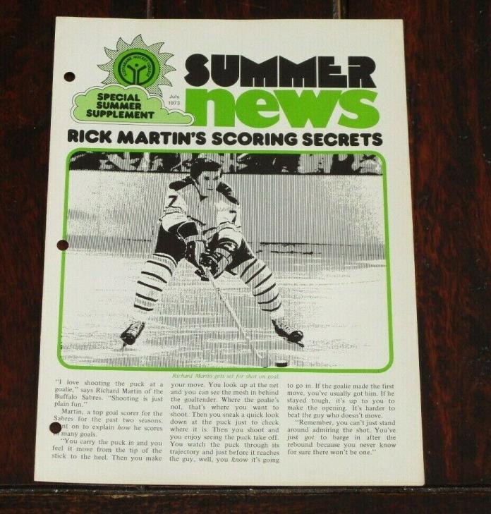 Scotia Bank Hockey college news July 1973 Rick Martin summer issue