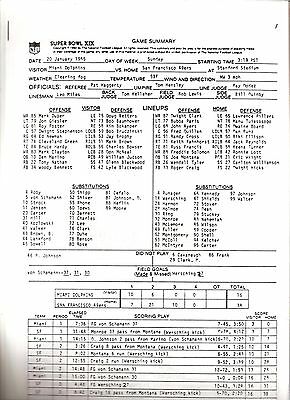 Original Vintage 1985 Super Bowl XIX Game Summary News Release Fact Sheet