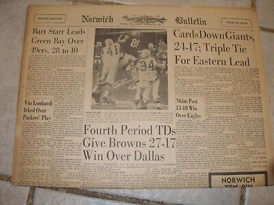 November 1963 Norwich Bulletin Sports - Browns Packers Cardinals Redskins Win