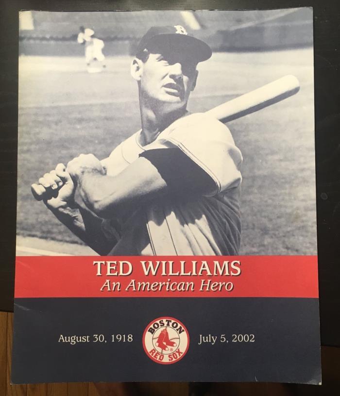 TED WILLIAMS 2002 AN AMERICAN HERO Boston Red Sox Fenway Park Tribute Program