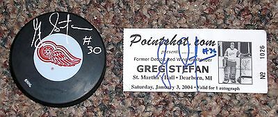 Greg Stefan Detroit Red Wings Puck AUTOGRAPHED Signed + Ticket LOOK