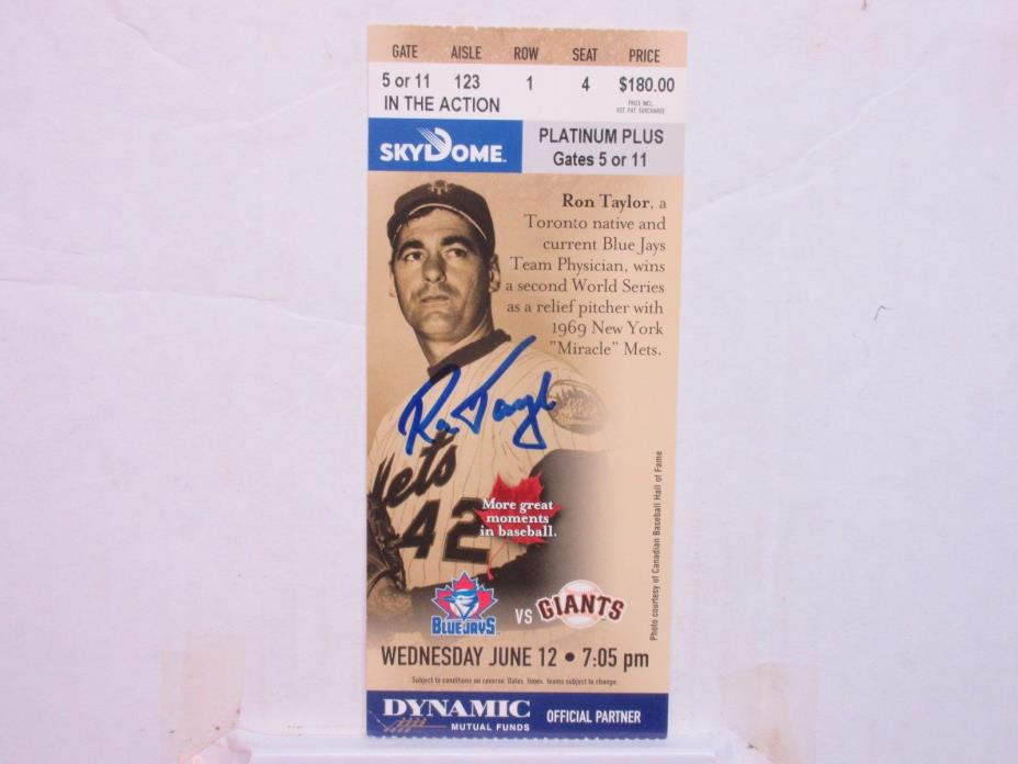1969 NEW YORK METS RON TAYLOR SIGNED AUTO/AUTOGRAPH TICKET STUB & 1969 TOPPS #72