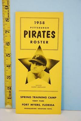 1958 Pittsburgh Pirates Spring Training Baseball Roster & Schedule EX