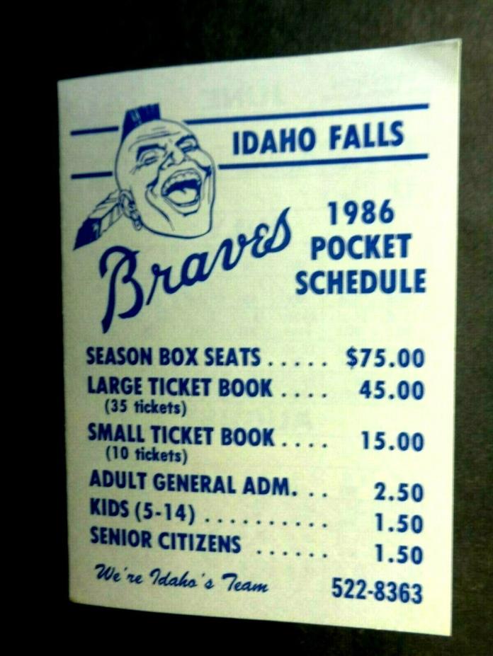 1986 Idaho Falls Braves Baseball Schedule,  Atlanta Affiliate, Pioneer League